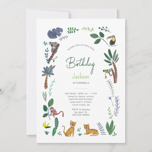 Tiger Jungle Animal Birthday Einladung (Vorderseite)