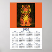 Tiger-Kalender Dramatisch Orange Schwarzer Tiger Poster (Vorne)