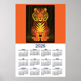 Tiger-Kalender Dramatisch Orange Schwarzer Tiger Poster