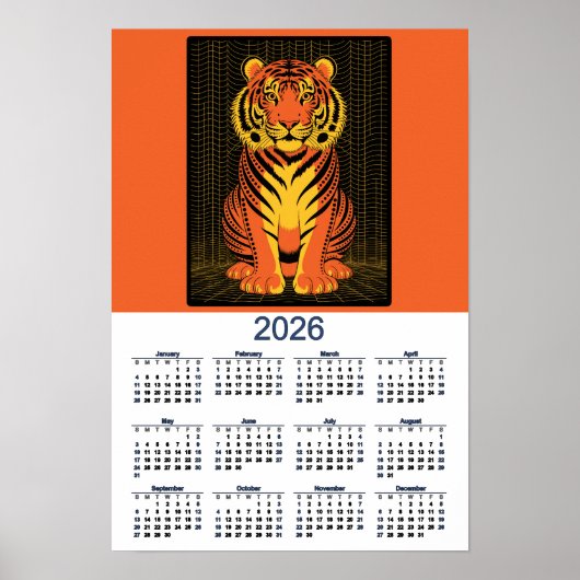 Tiger-Kalender Dramatisch Orange Schwarzer Tiger Poster (Vorne)
