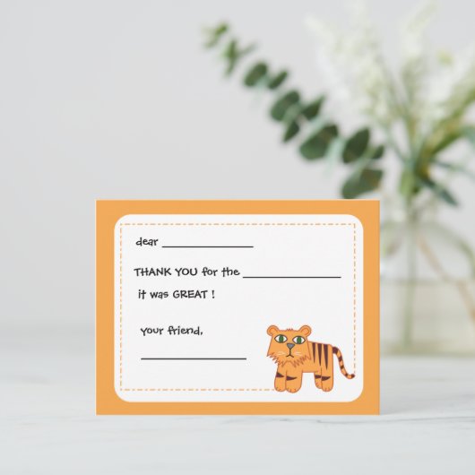 Tiger - Kinder Dankeschön Karte (Stehend Vorderseite)