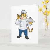 Tiger Koch Chef hat Tabletts Karte (Gelbe Blume)