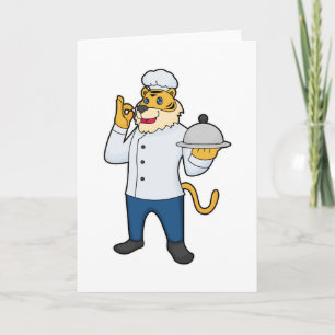 Tiger Koch Chef hat Tabletts Karte