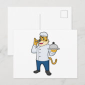 Tiger Koch Chef hat Tabletts Postkarte (Vorne/Hinten)