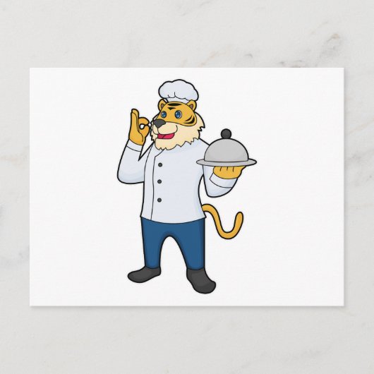 Tiger Koch Chef hat Tabletts Postkarte (Vorderseite)