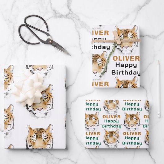 Tiger-Kopf-Tier Geschenkpapier Set (Vorderseite)