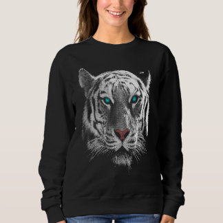 Tiger-Kunstwerk Weiß Schwarz Blauäugiger Weißer Ti Sweatshirt