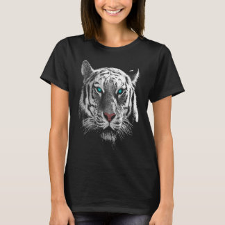 Tiger-Kunstwerk Weiß Schwarz Blauäugiger Weißer Ti T-Shirt