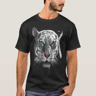 Tiger-Kunstwerk Weiß Schwarz Blauäugiger Weißer Ti T-Shirt