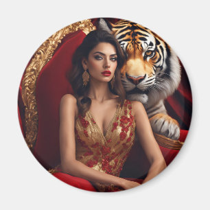Tiger Lady auf einem Kreismagneten Magnet