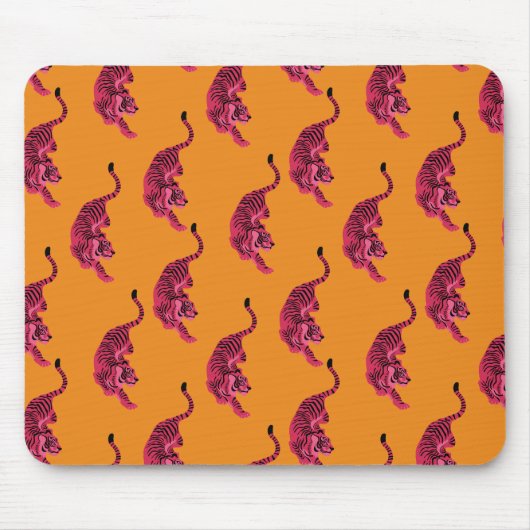 Tiger - Lebendiges Pink Mousepad (Vorne)
