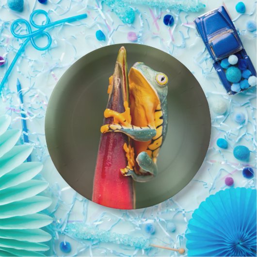 Tiger-Legende-Affenbaum-Frosch-grüne Orange Pappteller (Party)