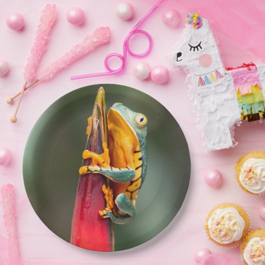 Tiger-Legende-Affenbaum-Frosch-grüne Orange Pappteller (Party)