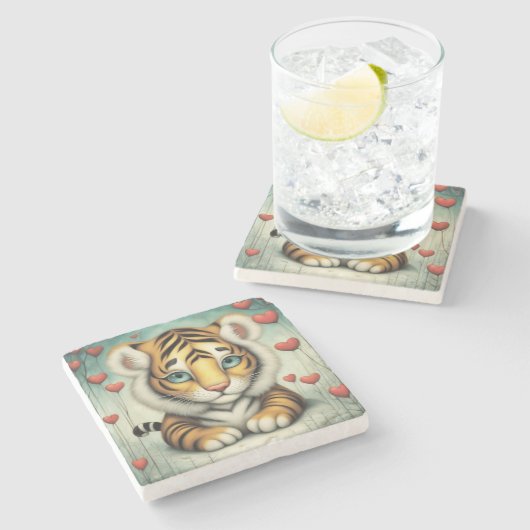 Tiger-Liebe 2 Steinuntersetzer (Seitenansicht)