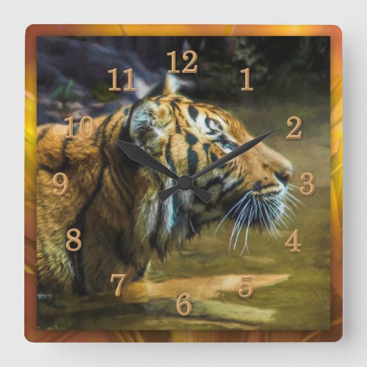 Tiger LIGHT and PEACE Quadratische Wanduhr (Vorderseite)
