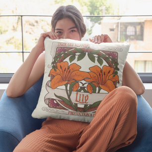 Tiger-Lilie im Vintage-Stil mit grünem Muster auf Kissen