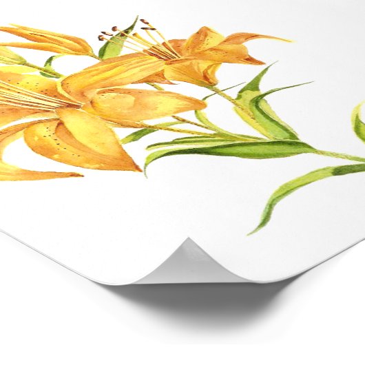 Tiger-Lilie in Gold und Gelb-Aquarell-Poster Poster (Ecke)