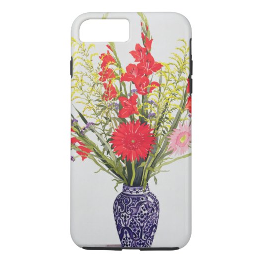 Tiger-LilienGladioli und Scabious in einem Blau Case-Mate iPhone Hülle (Rückseite)