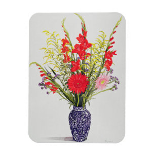 Tiger-LilienGladioli und Scabious in einem Blau Magnet