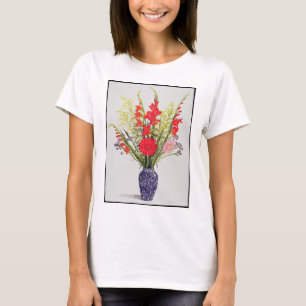 Tiger-LilienGladioli und Scabious in einem Blau T-Shirt
