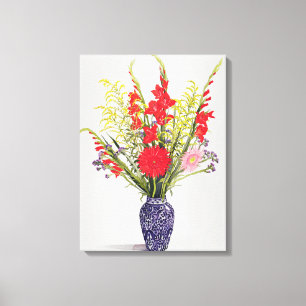 Tiger Lilies Gladioli und Scabious in a Blue Leinwanddruck