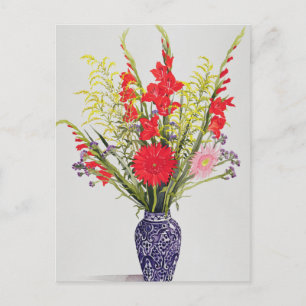Tiger Lilies Gladioli und Scabious in a Blue Postkarte