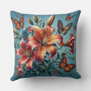 Tiger Lilies mit Schmetterlingen Kissen