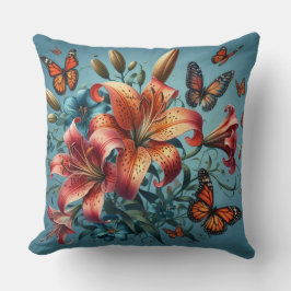 Tiger Lilies mit Schmetterlingen Kissen