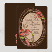 Tiger Lilies Wedding, dunkelbraun Einladung (Vorne/Hinten)