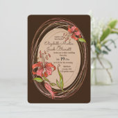 Tiger Lilies Wedding, dunkelbraun Einladung (Stehend Vorderseite)