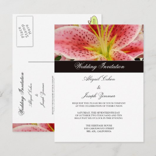 Tiger Lilly Wedding Einladung Postkarten (Vorne/Hinten)
