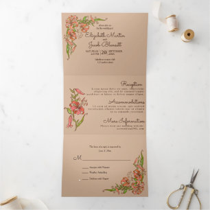 Tiger Lily All in One Hochzeit Dreifach Gefaltete Einladung