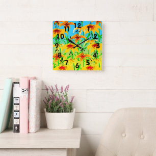 Tiger Lily Clock Quadratische Wanduhr