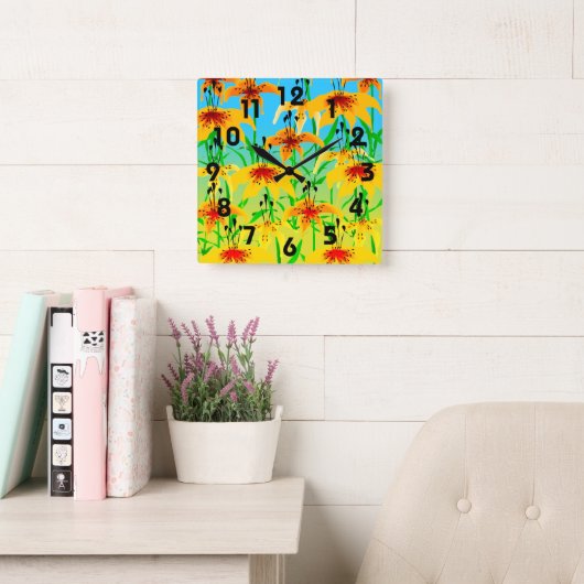 Tiger Lily Clock Quadratische Wanduhr (Lesesaal)