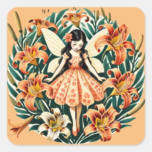 Tiger Lily Fairy Quadratischer Aufkleber (Vorderseite)