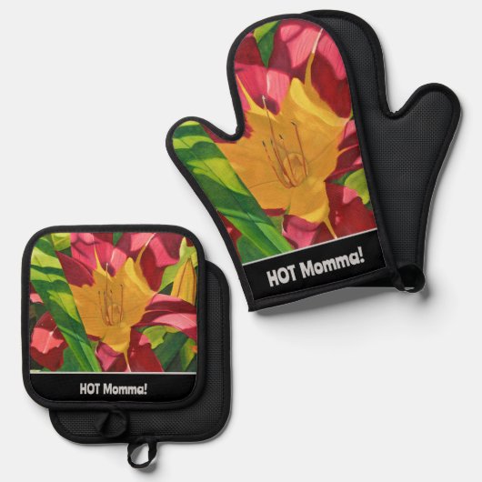 Tiger Lily Hot Momma Oven Mitt & Pot Holder Set (Vorderseite/Rückseite)