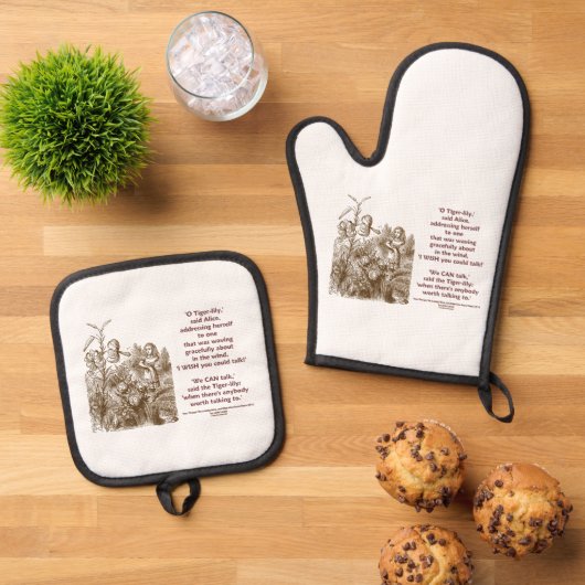 Tiger-Lily kann mit Wunderland sprechen Ofenhandschuh & Topflappen-Set (Oben Unten)