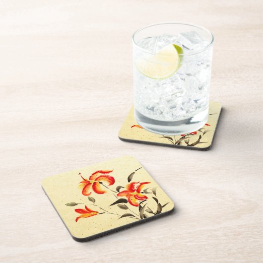 Tiger Lily - rot Getränkeuntersetzer (Rechte Seite)