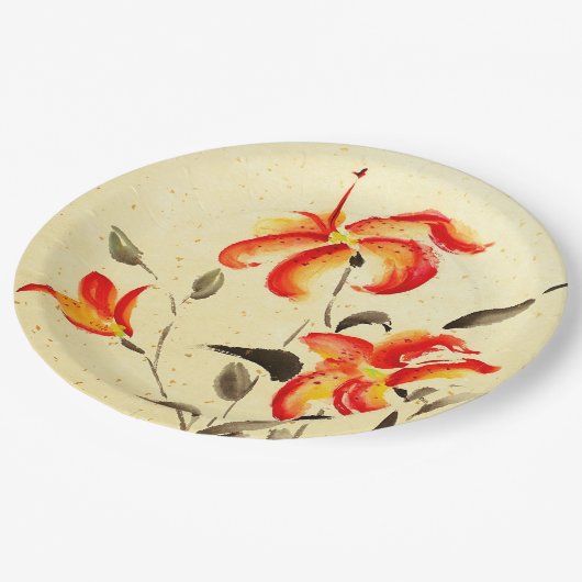 Tiger Lily - rot Pappteller (Schrägansicht)