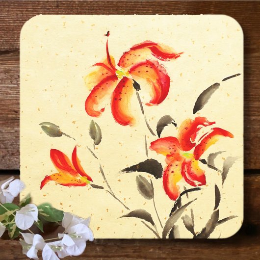 Tiger Lily - rot Rechteckiger Pappuntersetzer