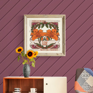 Tiger Lily Vintage Blumen Schutz Wohlstand Poster