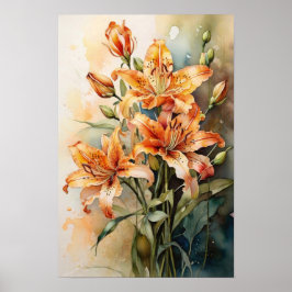 Tiger Lily Watercolor Blume - Blumenmuseum Poster