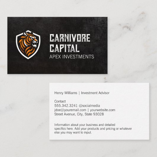 Tiger-Logo | Schwarze Textur Visitenkarte (Vorne/Hinten)