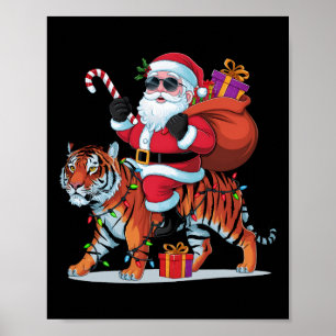 Tiger Lover Xmas Lighting Santa Riding Tiger Chris Poster