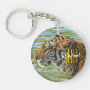 Tiger-Malerei, Monogramm und Skriptname personalis Schlüsselanhänger