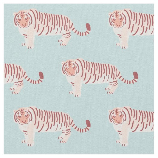 Tiger Mama & Cub Muster Light Blue Stoff (Nahaufnahme)