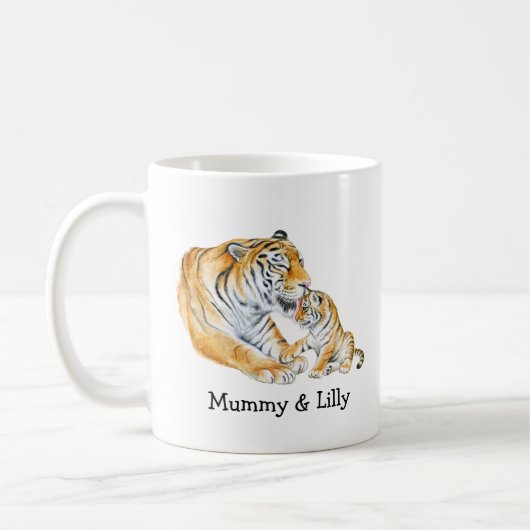 Tiger Mama & Cub - Personalisierte Liebe Kaffeetasse (Links)