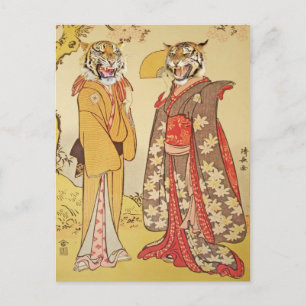 Tiger Mann und Frau Japanischer Druck Ehepaar Postkarte