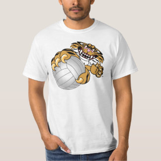 Tiger-Maskottchen, das Volleyball spielt T-Shirt