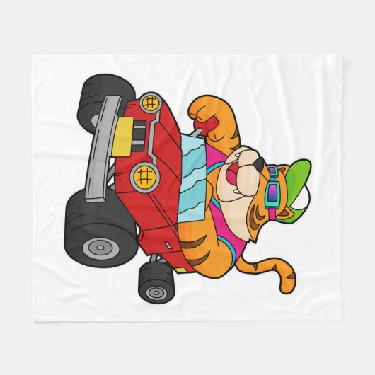 Tiger mit Auto Fleecedecke (Vorderseite (Horizontal))